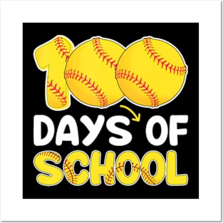 100 Days Of School Softball 100Th Day Of School Teacher Kids Posters and Art